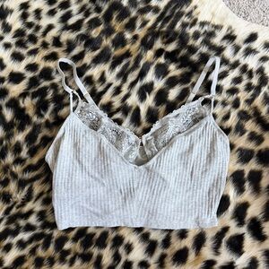 Aerie Lace-Trimmed Gray Tank